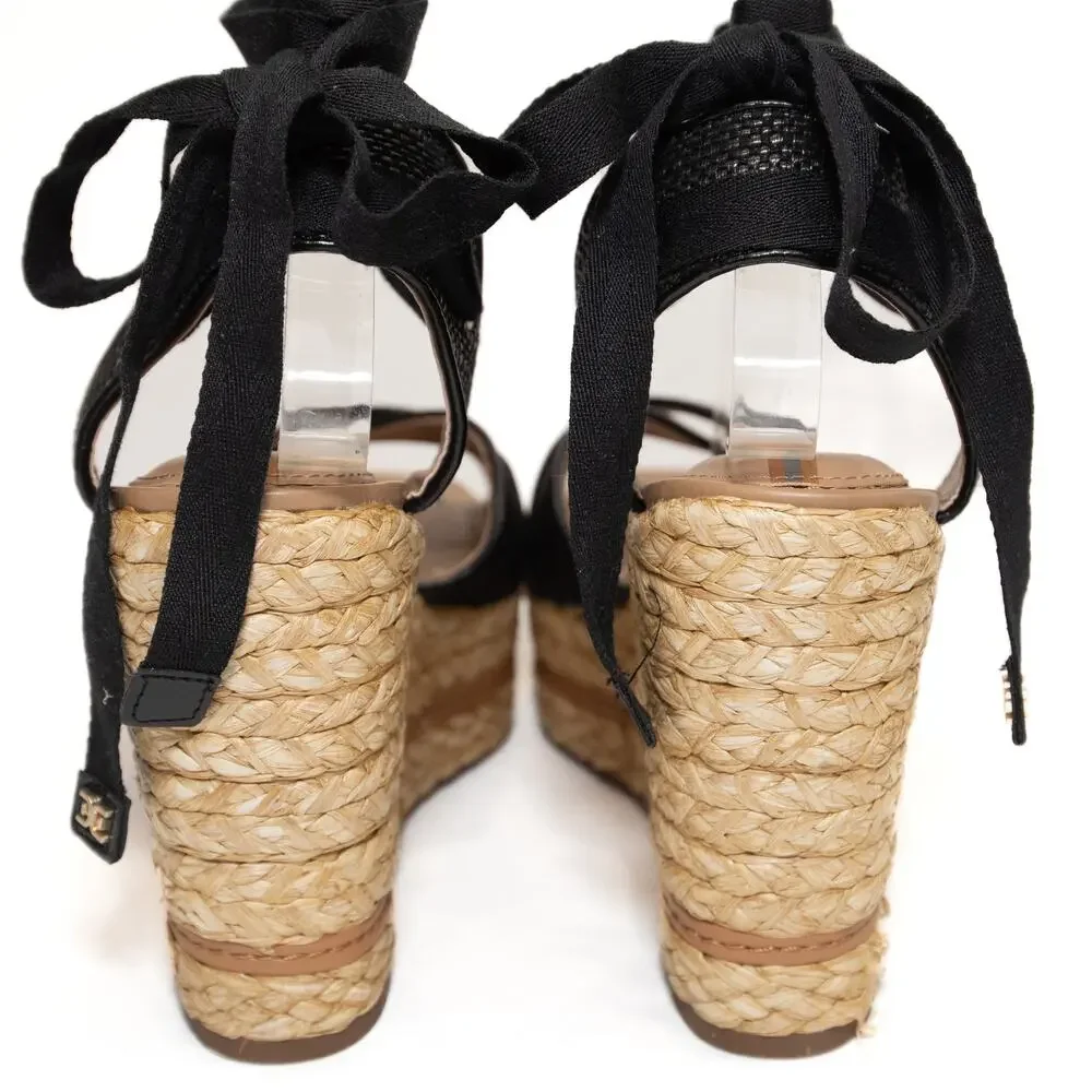 New Sam Edelman Black Strappy Vaughn Espadrille Wedge Sandals Size 10